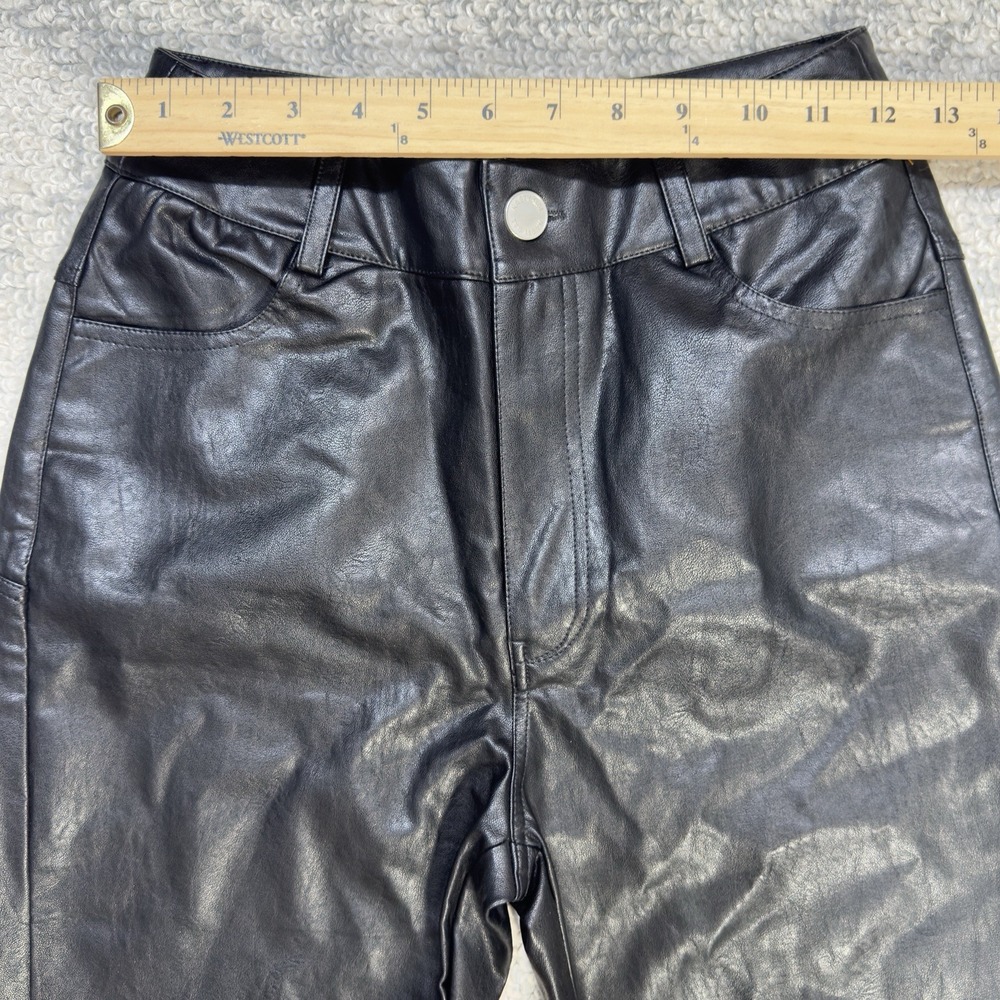 Nasty Gal Faux Leather Star Bum Flared Pants Size 0 Black Bellbottoms Rock New - Picture 3 of 11